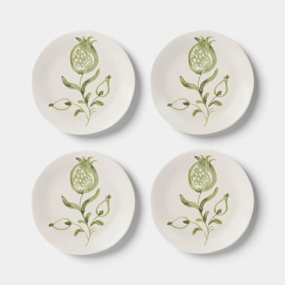 4pk nwt 6" Stoneware Aralia Appetizer Plates Hand Painted Green - Threshold - Picture 2 of 2